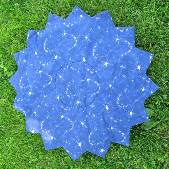 Handmade Quilted Holiday Blue Cotton Angels Round Table Runner Home Décor 29 " - Picture 5 of 5